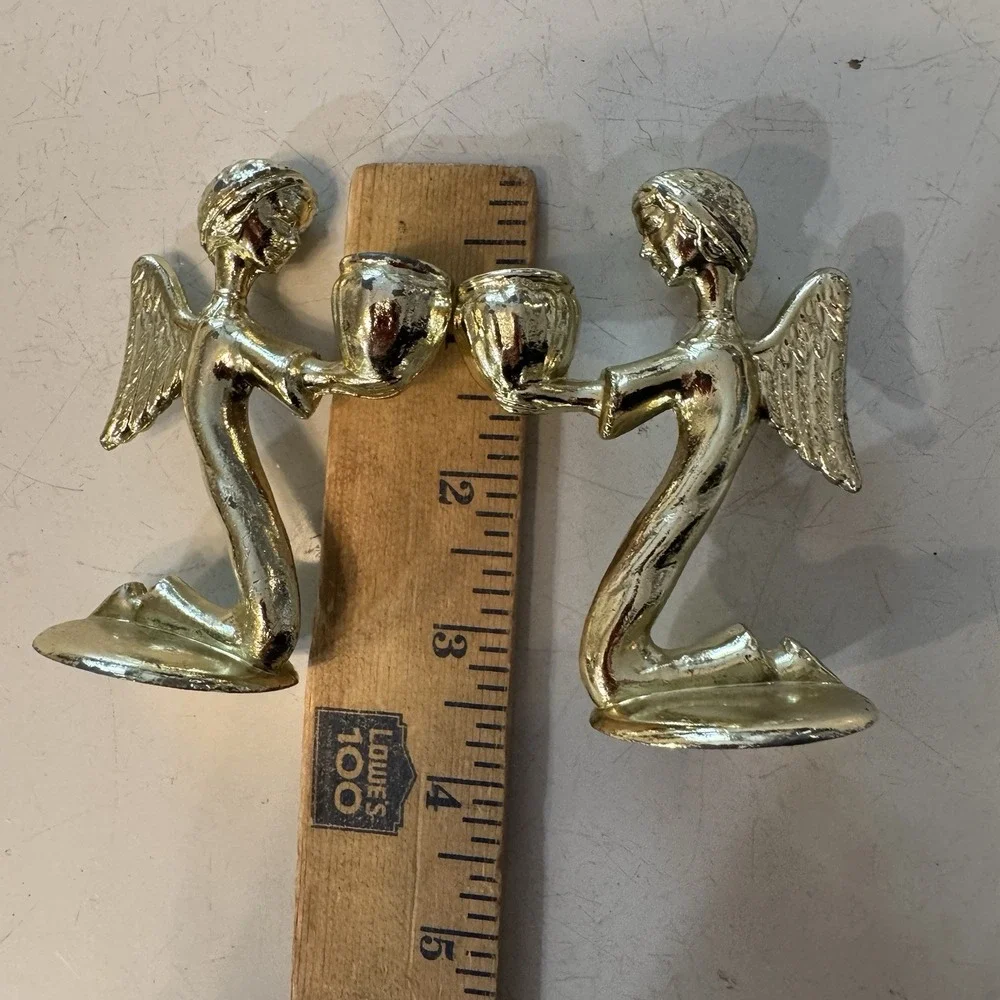 Brass Kneeling Angel Set of 2 Taper Candle Holders 3.5